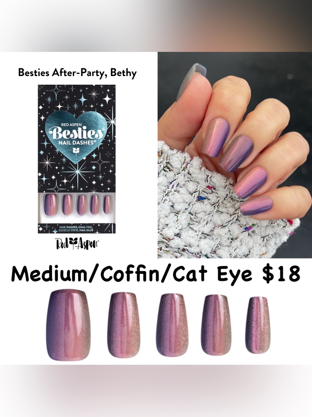 Red Aspen Besties👩‍🎤Bethy👩‍🎤 Iridescent Pink-Purple Cat Eye Press-On Nails